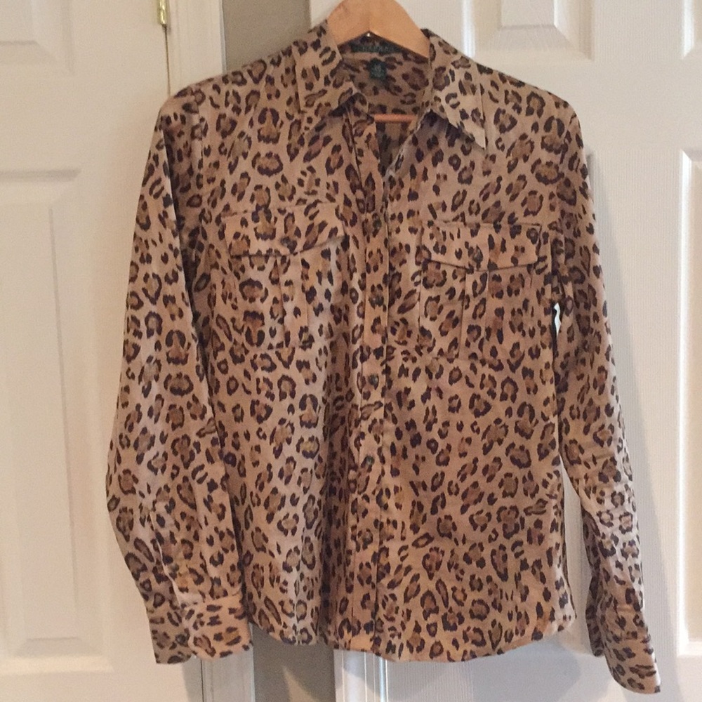 Ralph Lauren leopard button up blouse